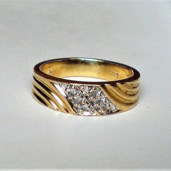 Vintage Designer Solid 14K Yellow Gold Diamond Cluster Wedding RING BAND P - Picture 5 of 9